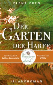 Buchcover Gartenroman von ElenaEden "Der Garten der Harfe" Deutscher Gartenbuchpreis 2023